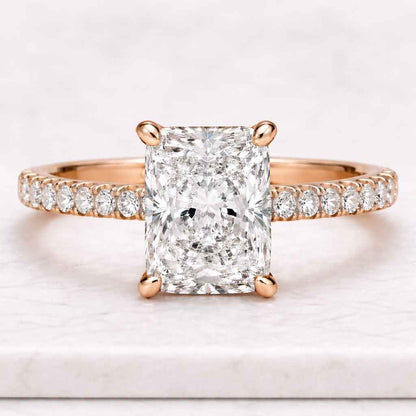 2.17 CTW Radiant Cut Lab Grown Diamond Engagement Ring | D Colour VVS2 IGI Certified Diamond Ring | Diamond Bridge Setting