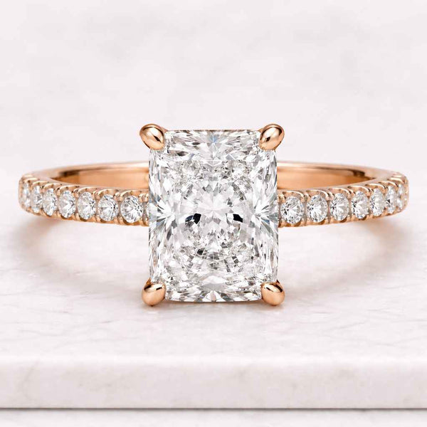2.17 CTW Radiant Cut Lab Grown Diamond Engagement Ring | D Colour VVS2 IGI Certified Diamond Ring | Diamond Bridge Setting
