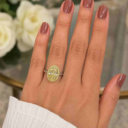 2.26 CTW Oval Cut Lab Grown Diamond Hidden Halo Ring With Matching Open Band, D VVS2 IGI Certified Oval Diamond, Solitaire Bridal Ring Set