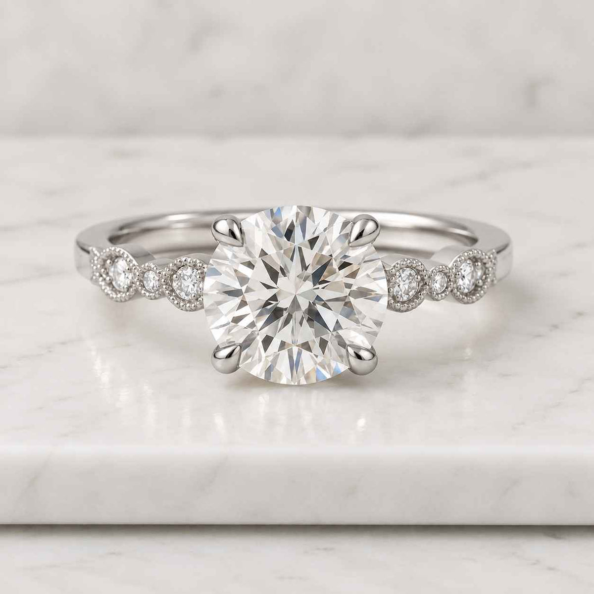 2.2 ct round brilliant lab grown diamond engagement ring, 14k gold pave band, wedding ring, anniversary gift , cathedral setting 