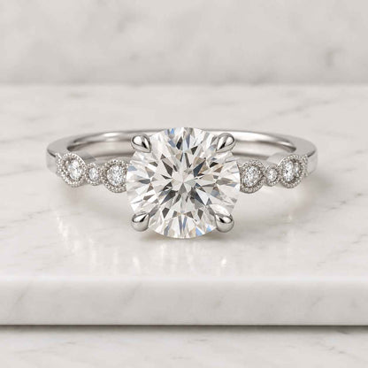 2.2 CT Round Brilliant Lab Grown Diamond Engagement Ring, 14K Gold Pave Band, Wedding Ring, Anniversary Gift , Cathedral Setting 