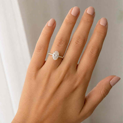 2.4 CTW Oval Lab Diamond Halo Engagement Ring with Split Shank Pave Band, D VVS2 IGI Certified Diamond Proposal Ring for Her
