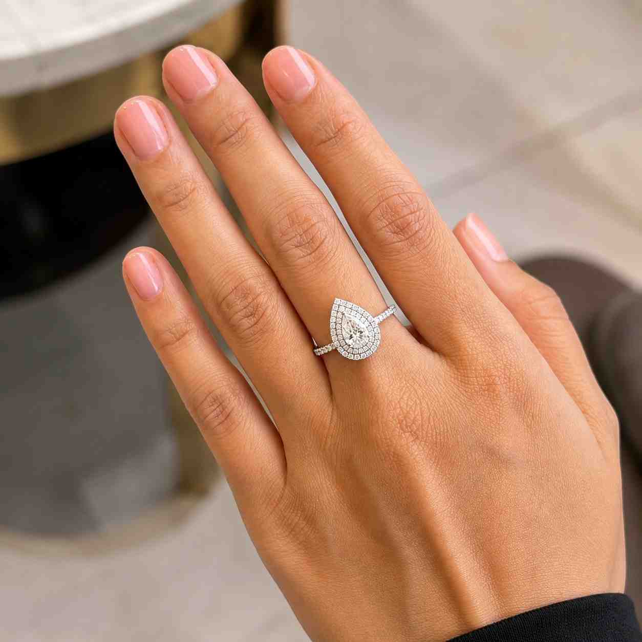 2.50ct pear cut moissanite double halo with hidden halo engagement ring eternity pave set 14k gold wedding ring for bridal anniversary ring