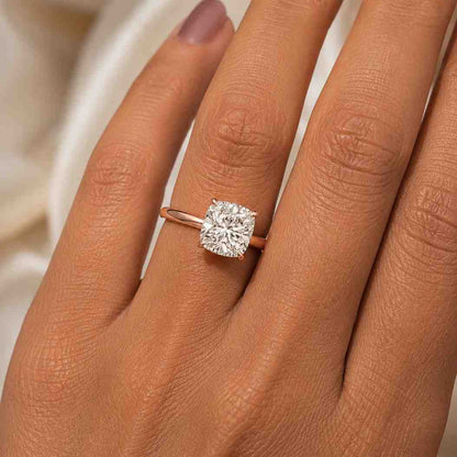 2.50Ct Elongated Cushion Cut Lab Grown Diamond or Moissanite Solitaire Engagement Ring, Hidden Halo