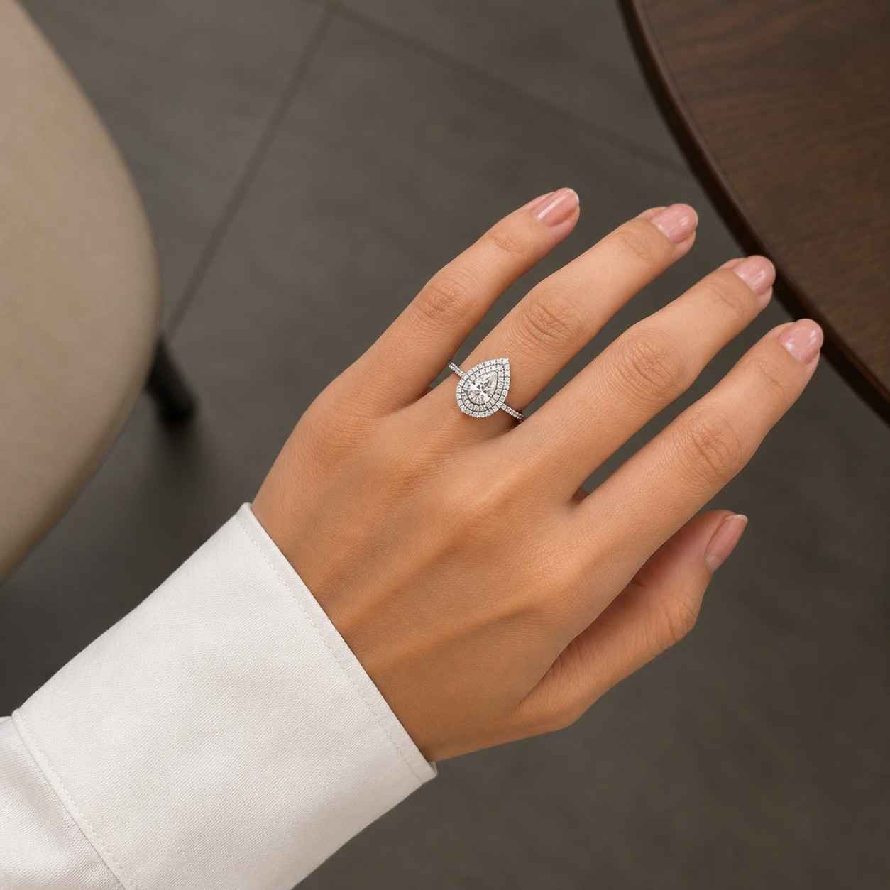 2.50Ct Pear Cut Double Halo Moissanite Engagement Ring, Teardrop Shape Promise Ring, Half Micro Pave Set Wedding Bridal Proposal Ring.