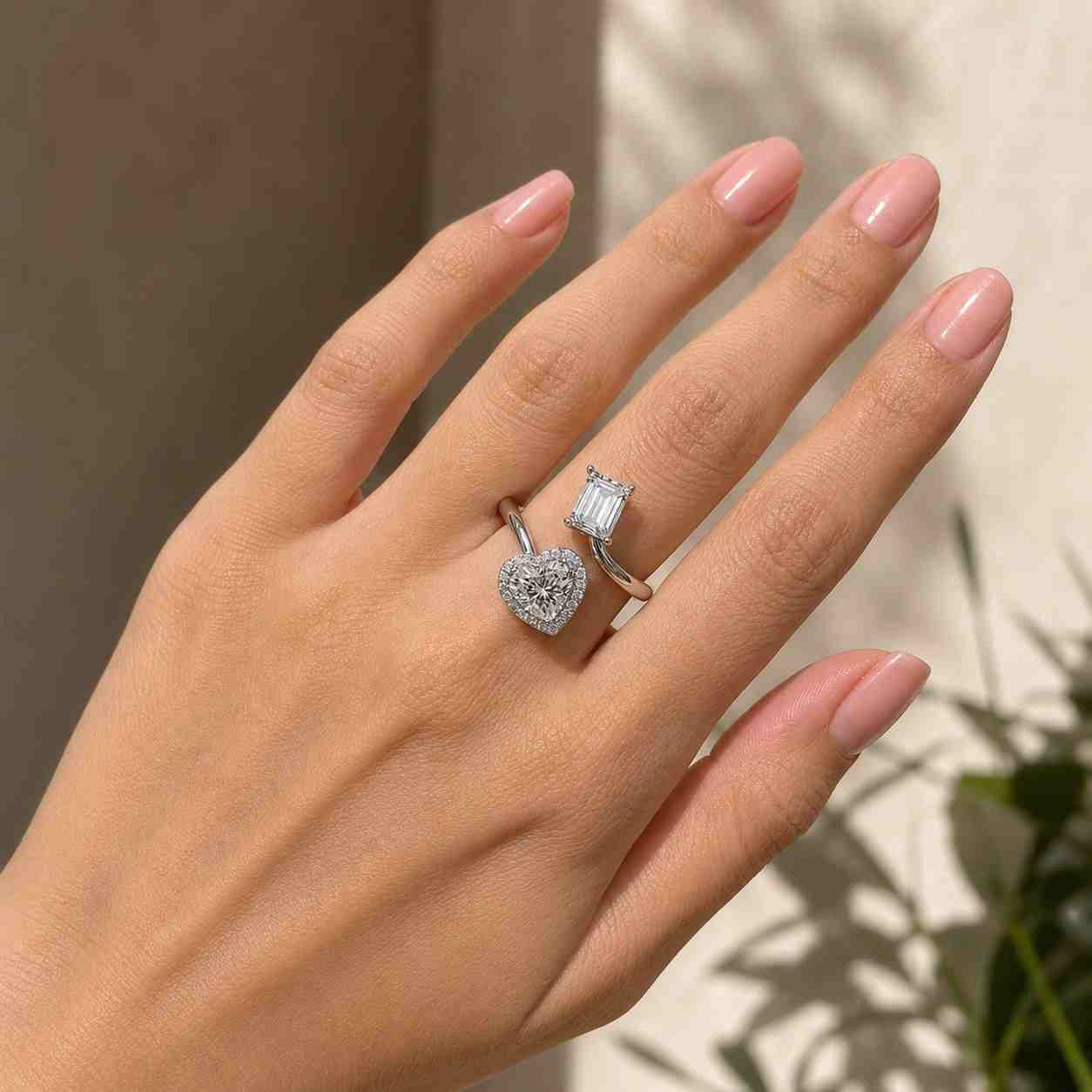 2.50tcw lab grown diamond ring, pear emerald cut toi et moi engagement wedding ring