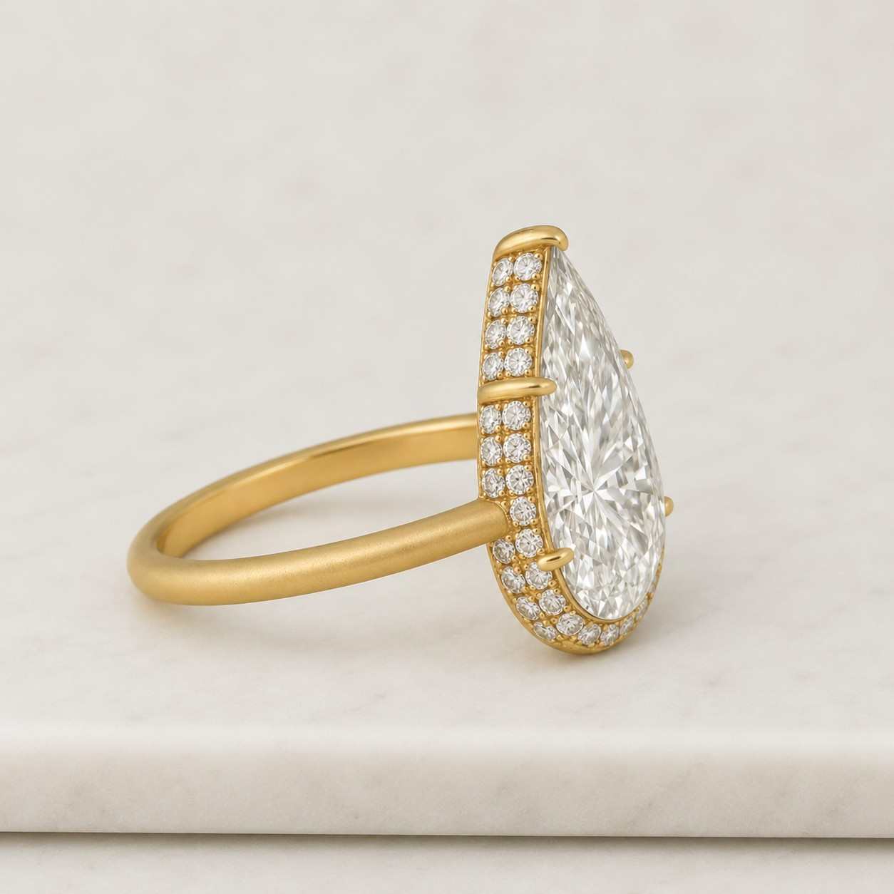2.50 CT Pear Cut Lab Grown Diamond Hidden Halo Engagement Ring, 14K Solid Gold IGI Certified Pear Diamond Ring For Women, Pave Wedding Ring