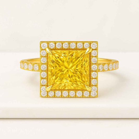 2.50 CT Princess Cut Moissanite Engagement Ring Halo Wedding Ring Pave Band Princess Halo Ring Anniversary Gift Ring for Women