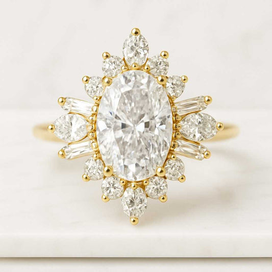 2.50 Carat Oval Cut Lab Diamond Halo Ring Pave Set Lab Grown Diamond Accent Ring, Prong Set Diamond Ring 14K White Gold Anniversary Ring