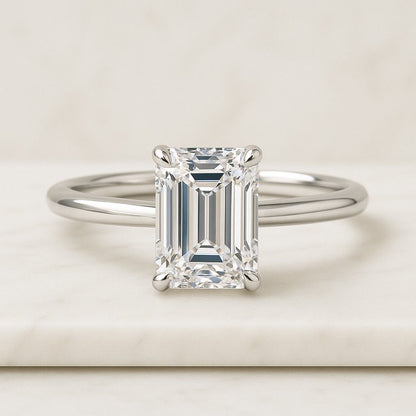 2.50ct Emerald Lab Grown Diamond Engagement Ring Baguette Side Diamond