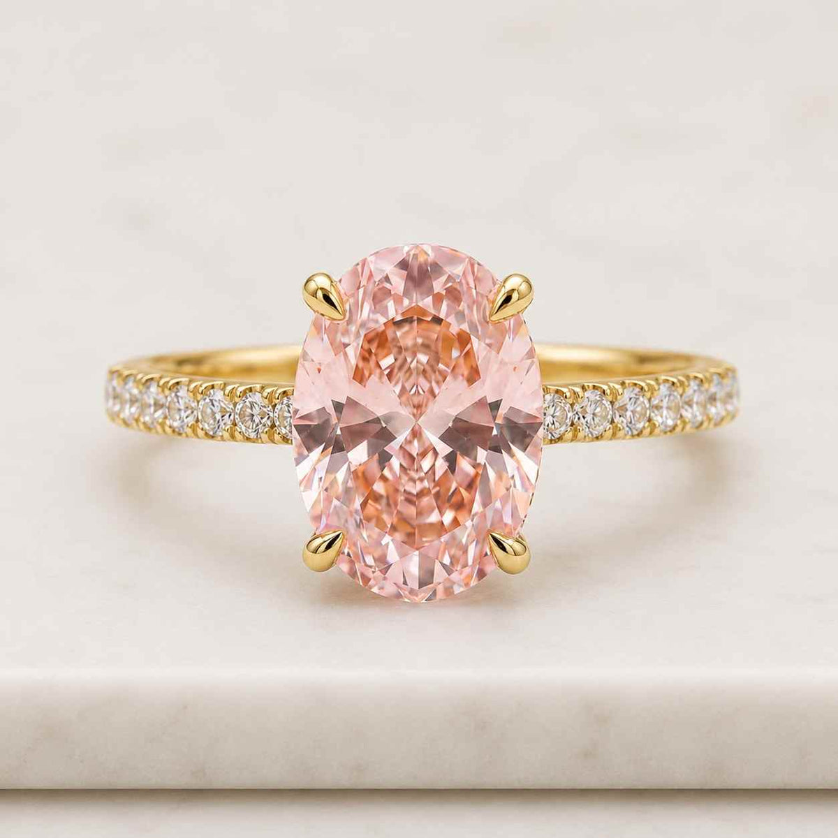 2.56 CT Oval Cut Lab Grown Diamond Halo Engagement Ring | Hidden Halo Oval Diamond Ring | Side Accent Pavé Ring | Anniversary Gift for Her
