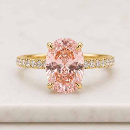 2.56 CT Oval Cut Lab Grown Diamond Halo Engagement Ring | Hidden Halo Oval Diamond Ring | Side Accent Pavé Ring | Anniversary Gift for Her
