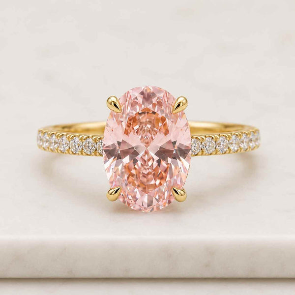 2.56 CT Oval Cut Lab Grown Diamond Halo Engagement Ring | Hidden Halo Oval Diamond Ring | Side Accent Pavé Ring | Anniversary Gift for Her
