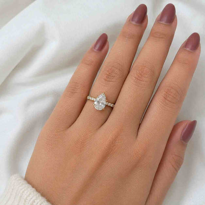 2.5CT Pear Cut Lab Grown Diamond Engagement Ring, Hidden Halo Pave Ring, 14K White Gold CVD Diamond Ring, Proposal Ring for Her
