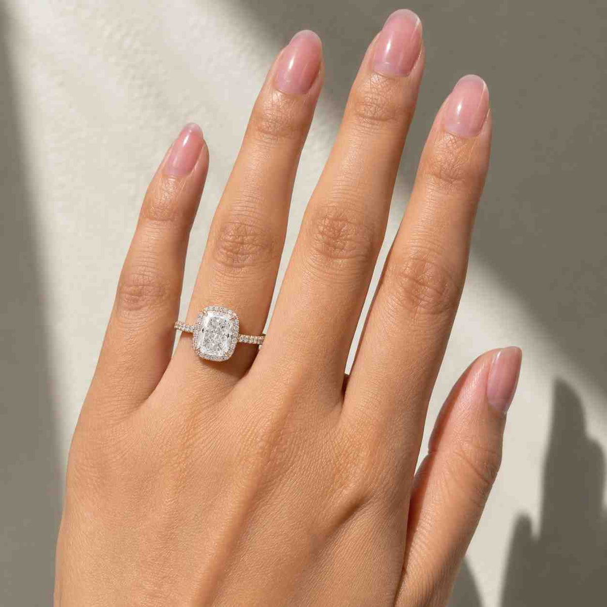 2.5 CTW Radiant Cut Lab Grown Diamond Halo Engagement Ring with Split Shank Pave Band, D VVS2 IGI Certified Diamond Ring
