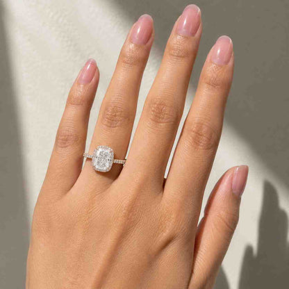2.5 CTW Radiant Cut Lab Grown Diamond Halo Engagement Ring with Split Shank Pave Band, D VVS2 IGI Certified Diamond Ring
