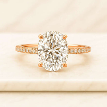 2.5 Carat E Color VVS2 Clarity IGI Certified Oval Lab Created Diamond 3 Stone Engagement Ring Side Trillion Cut Diamonds 18k Yellow Gold
