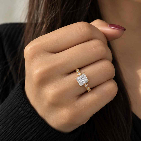2.5 TCW Princess Cut Lab Grown Diamond Bridal Ring Set, Pave Wedding Band Set, Lab Diamond Engagement Ring, White Gold Bridal Set