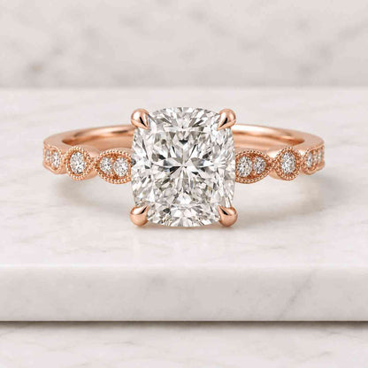 2.90 CT Cushion Cut Moissanite Ring, Cushion Cut Three Stone Engagement Ring, 14K Yellow Gold Ring, Promise Ring For Her, Anniversary Gift.
