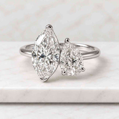3.00CTW Pear & Marquise Lab Grown Diamond Moi et Toi Ring - IGI Certified