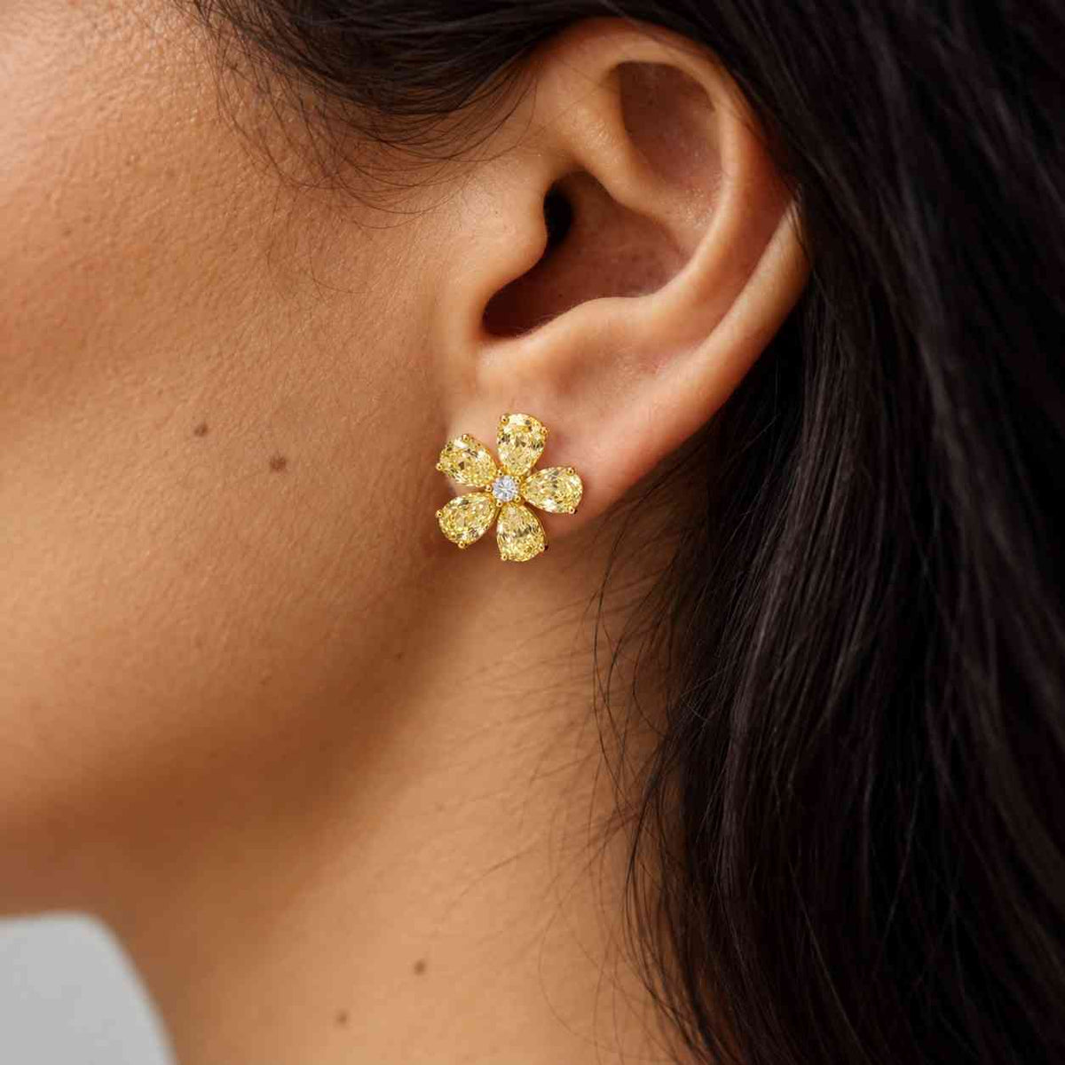 2ctw pear cut lab diamond floral cluster stud earrings | 14k gold botanical bridal jewelry
