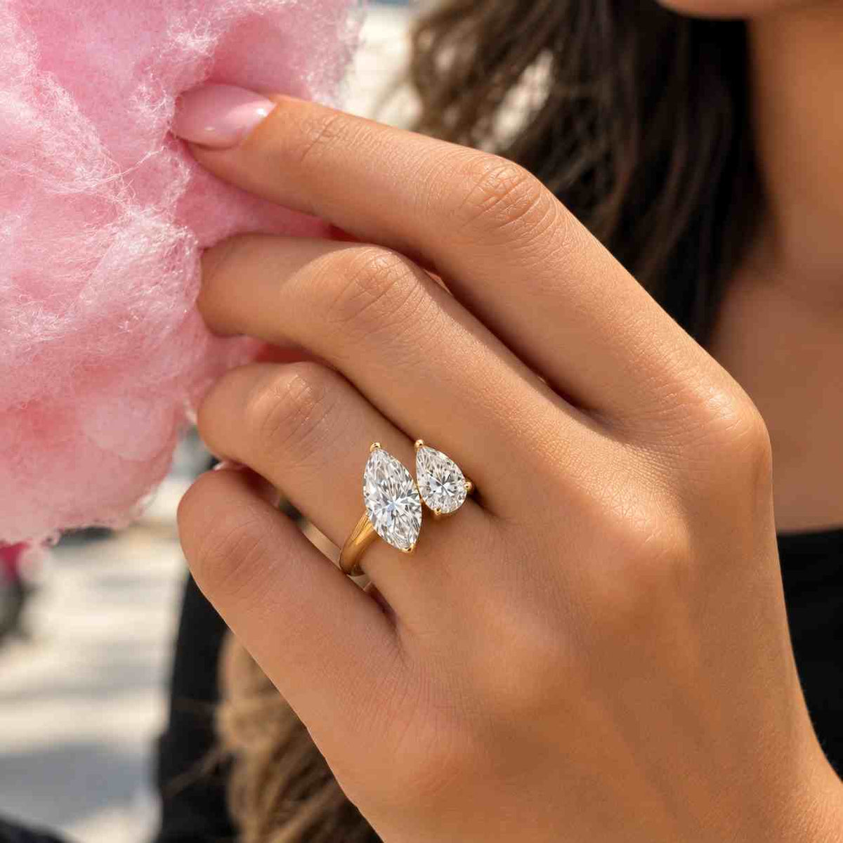 2ctw toi et moi lab grown diamond engagement ring, 1ct marquise & 1ct pear cut, 18k solid gold two stone bridal ring, igi certified