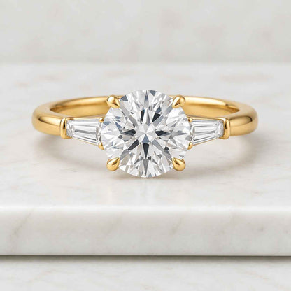 2CT IGI Certified Round Three Stone Lab Grown Diamond Engagement Ring for Women, Promise Ring, Tapered Baguette Side Stones, Elegant Jew