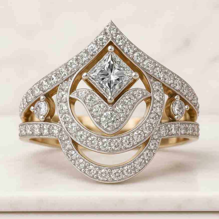 2CT Kite Moissanite Engagement Ring Set Vintage Wedding 14K Sold Gold Anniversary Sets