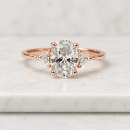 2CT Oval Shape Lab Grown Diamond Ring, 18k Gold Pear And Round Cut Cluster Prong Set Ring, Anniversary Gift For Her
