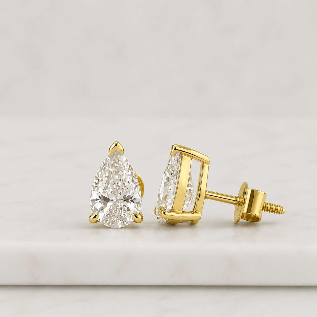 2ct pear lab diamond stud earrings, 14k solid gold solitaire, minimalist everyday sparkle
