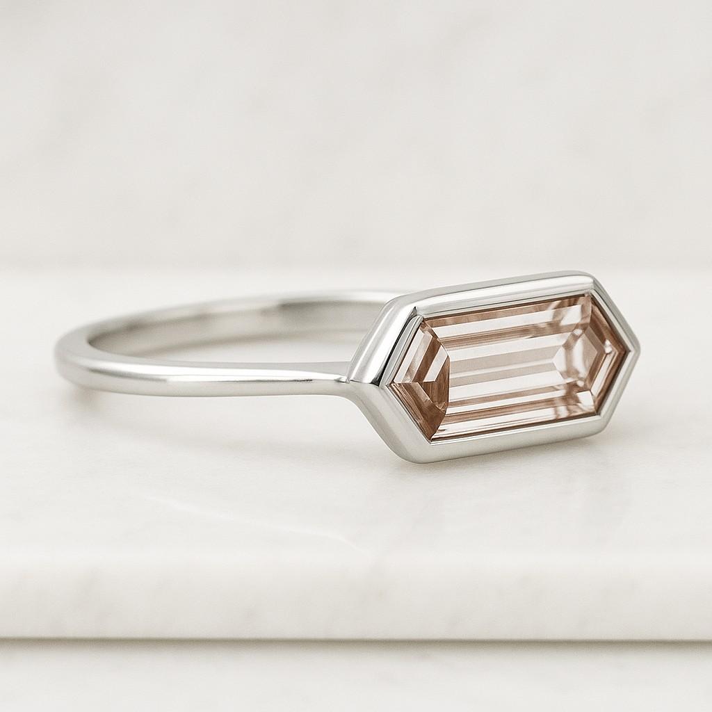 2CT Pink Hexagon Cut Lab Grown Diamond Engagement Ring 14K Solid Gold Side Stone