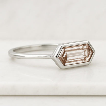 2CT Pink Hexagon Cut Lab Grown Diamond Engagement Ring 14K Solid Gold Side Stone