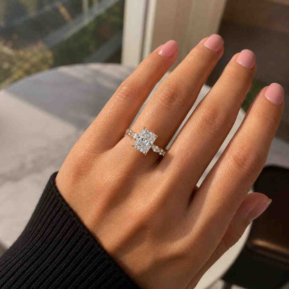 2CT Radiant Cut Moissanite Engagement Ring, Hidden Halo Radiant Cut Promise Ring, Pave Diamond Set Delicate Bridal Anniversary Gift Ring.