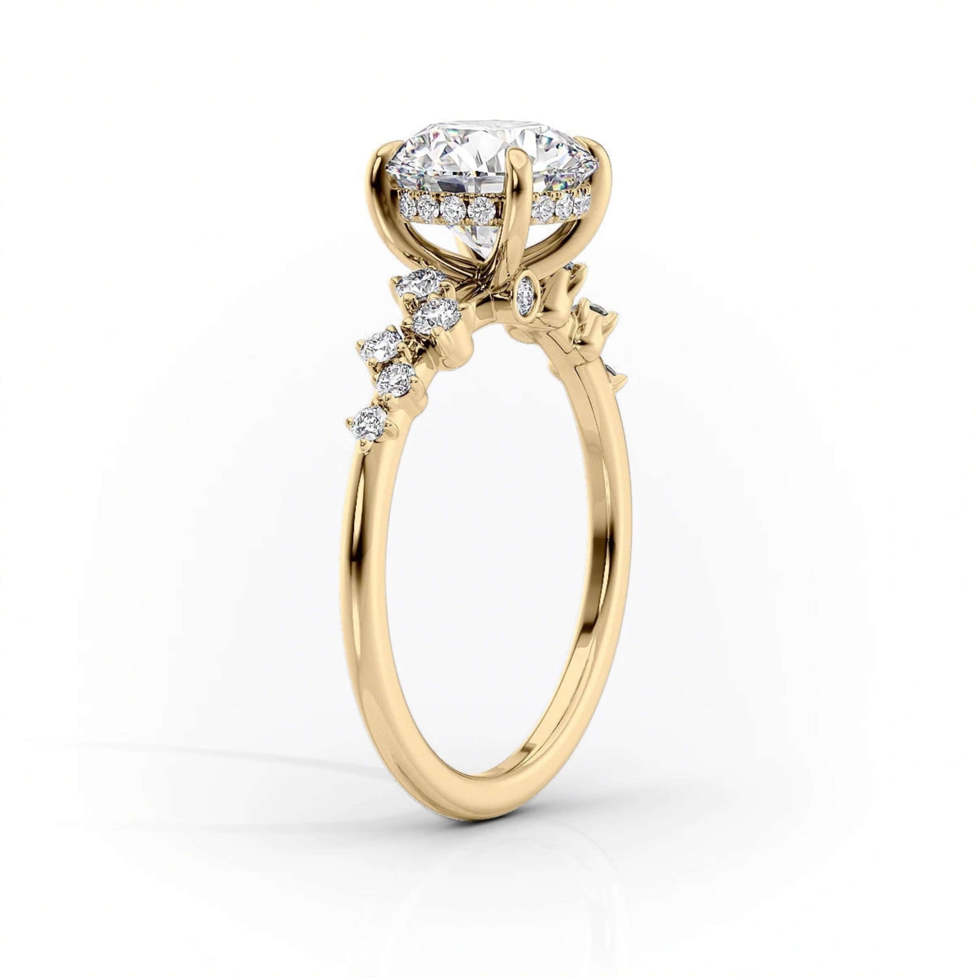 2CT Round Moissanite Diamond Ring, Round Moissanite Diamond Cluster Ring With Petal Prong Set