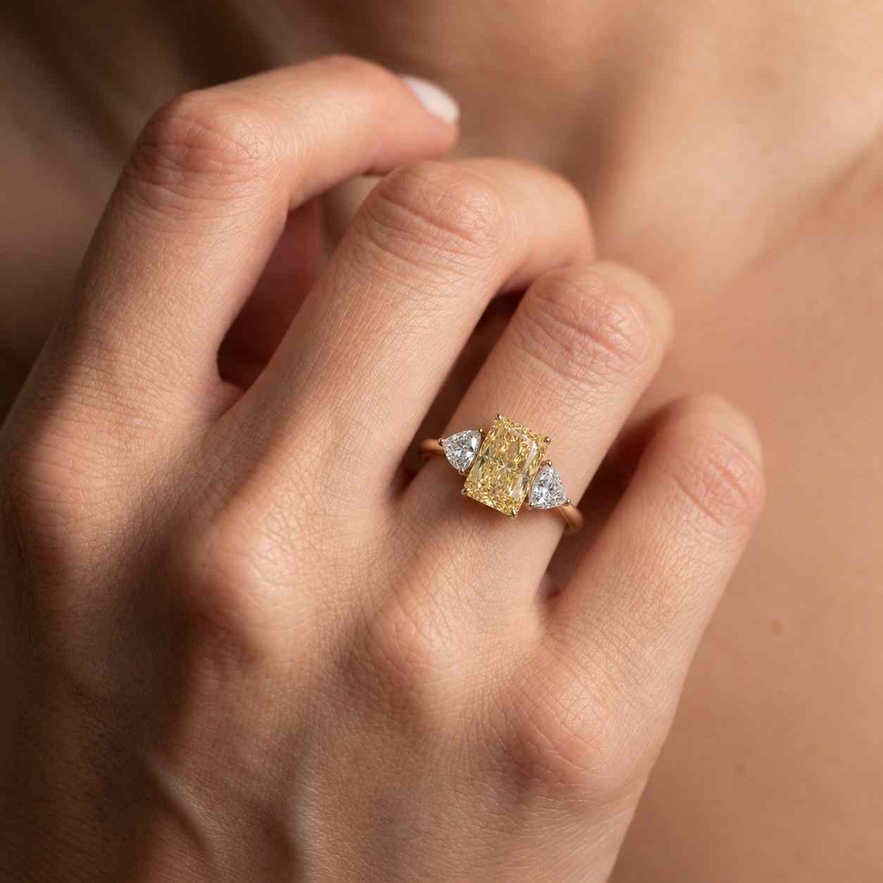 2Ct IGI Radiant Lab Grown Diamond Engagement Ring, 3 Stone Gold Anniversary Ring
