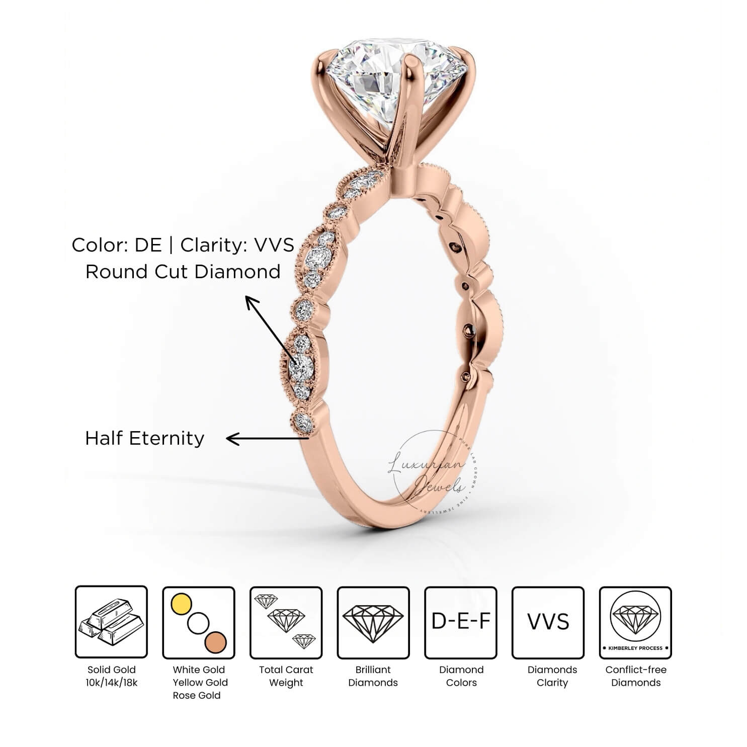 Round Cut Prong Set Solitaire Accent Ring