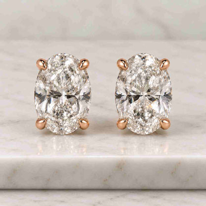 2 CTW Oval Lab Grown Diamond Stud Earrings, Solid 14K Gold Studs, Oval Brilliant Cut, IGI Certified, Anniversary Gift
