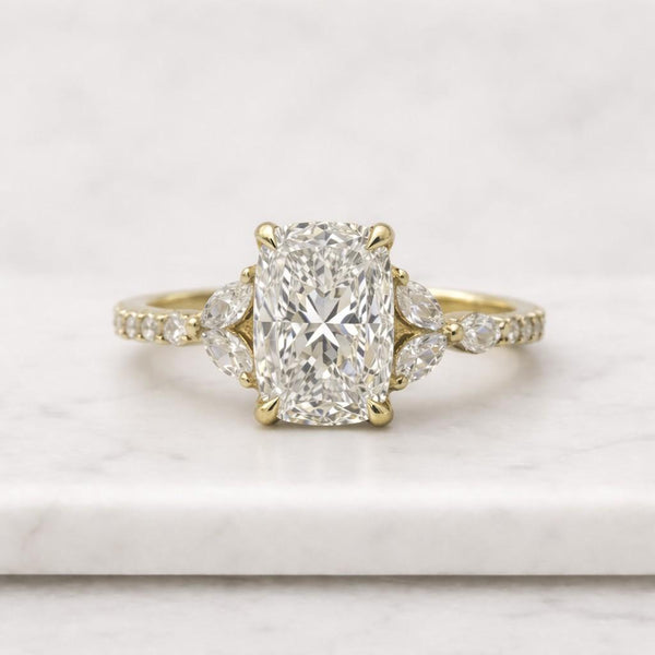 2 CT Elongated Cushion Moissanite Diamond Engagement Ring Solid Gold Snowdrift Band, Wedding Jewelry
