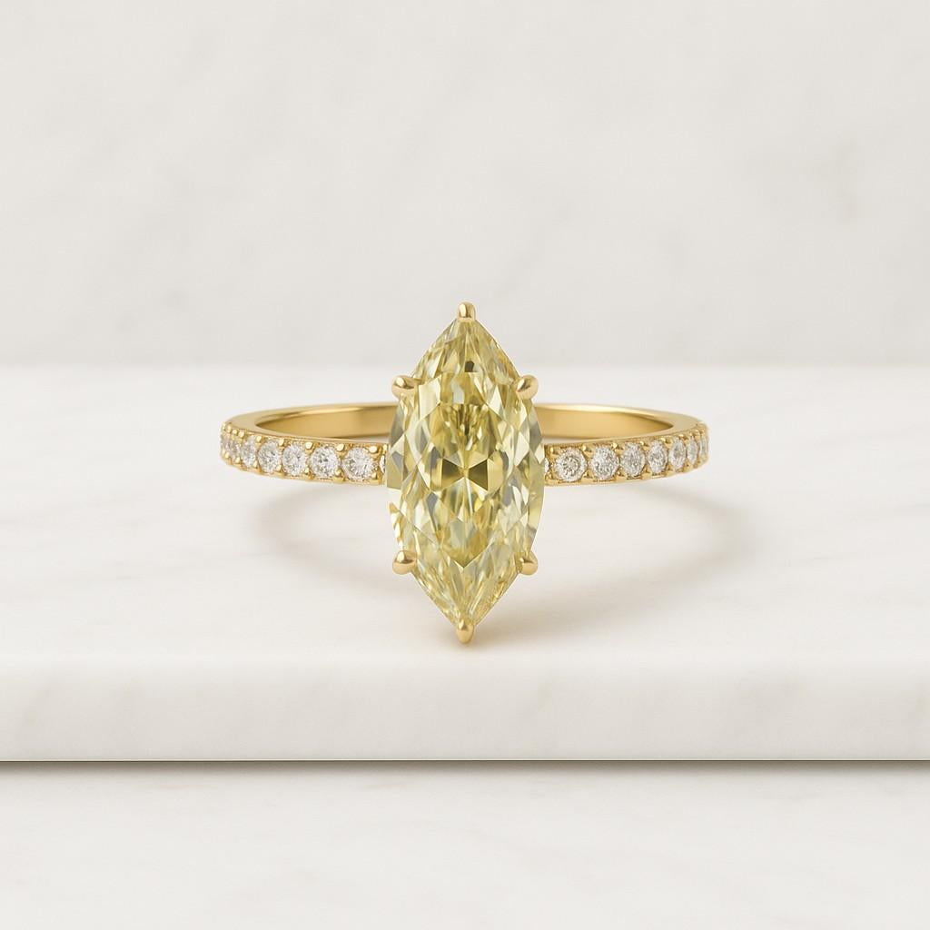 2 CT Marquise Cut Fancy Yellow lab Diamond Engagement Ring Marquise cut Curve Ring