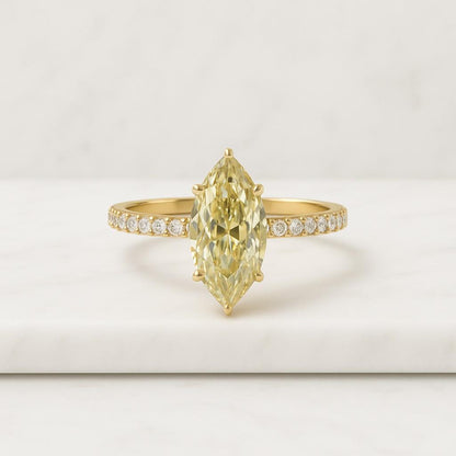 2 CT Marquise Cut Fancy Yellow lab Diamond Engagement Ring Marquise cut Curve Ring