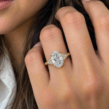 2 CT Oval Lab Grown Diamond Engagement Ring, Hidden Halo Yellow Gold Solitaire, IGI Certified Oval Cut Diamond Ring for Her, Statement Gift