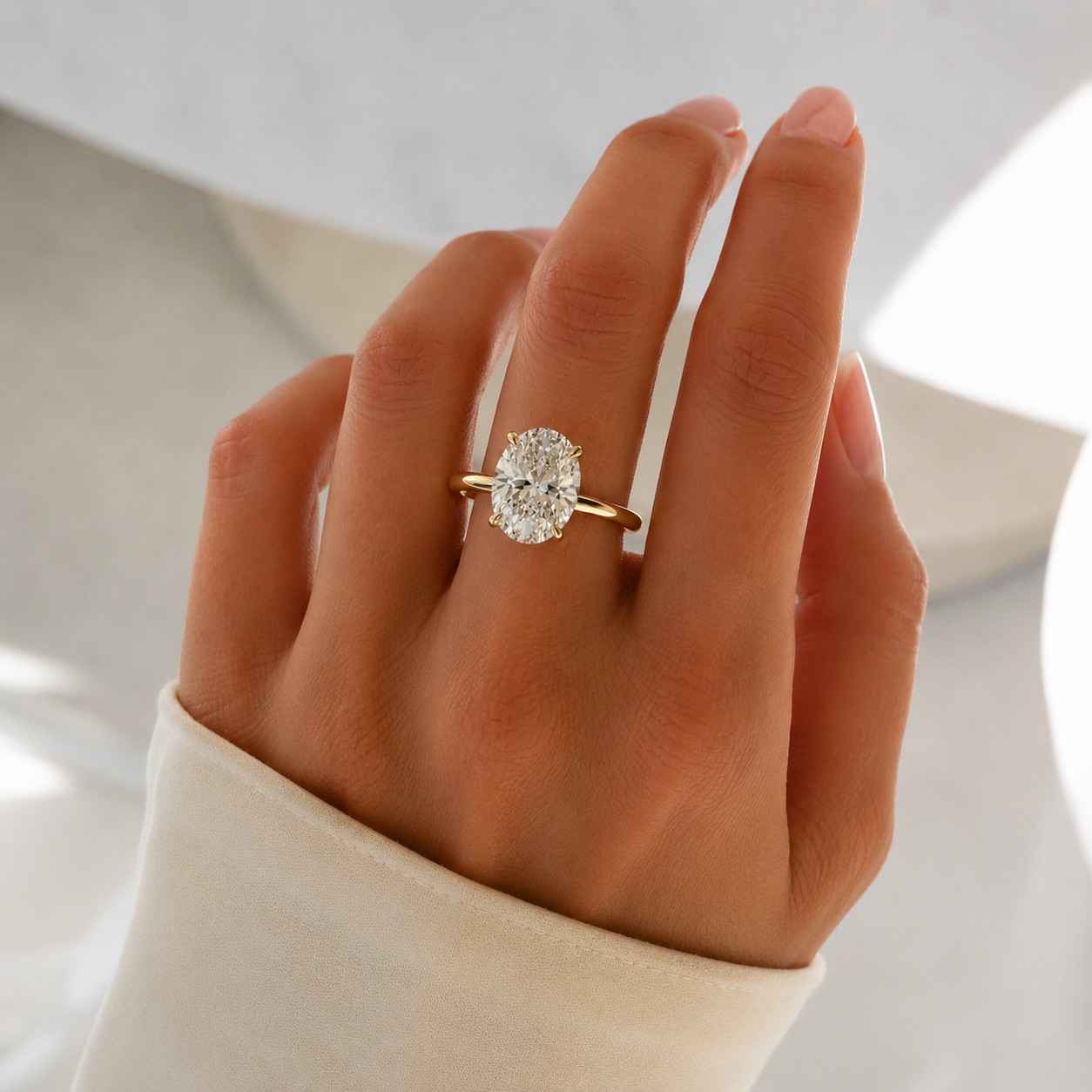 2 CT Oval Lab Grown Diamond Engagement Ring, Hidden Halo Yellow Gold Solitaire, IGI Certified Oval Cut Diamond Ring for Her, Statement Gift