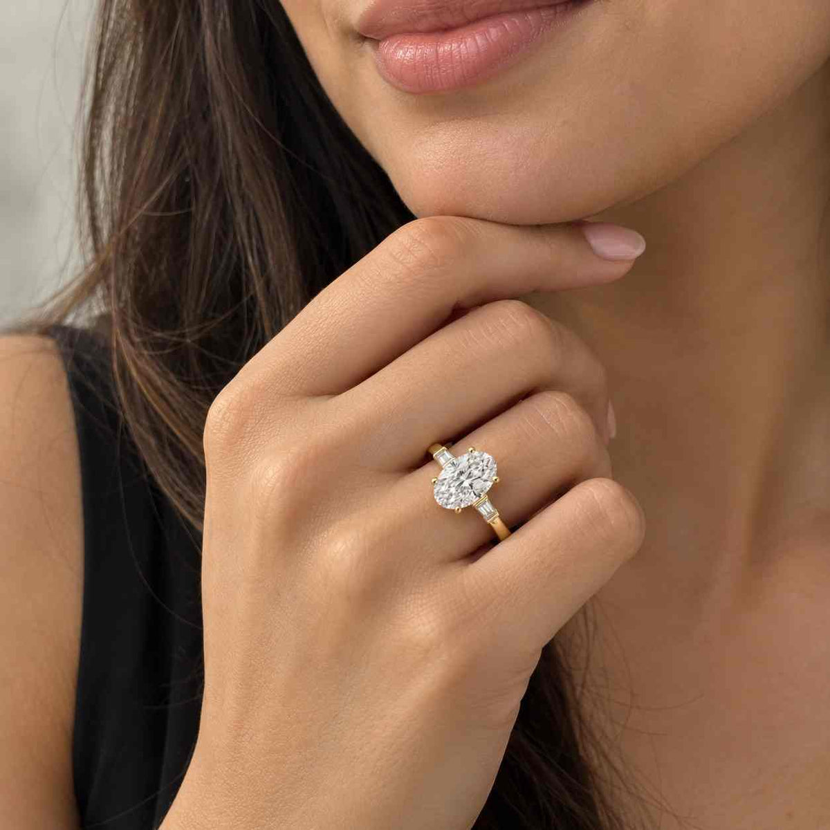 2 CT Oval Lab Grown Diamond Three Stone Engagement Ring,