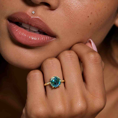 2 CT Portuguese Cut Cyan Blue Moissanite Engagement Ring Solitaire Wedding Ring Cathedral Set Anniversary Gift Rings for Women Promise Ring
