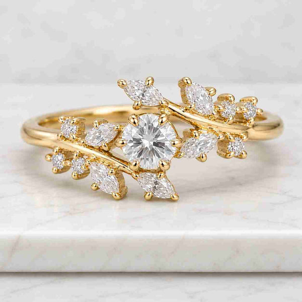 2 CT Round Cut Lab Grown Diamond Engagement Ring, Botanical Vine Leaf Wedding Ring, 14K Gold Nature Inspired Bridal Jewelry, Gift for H