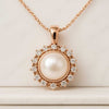 Round Diamond and Pearl Necklace For Wife