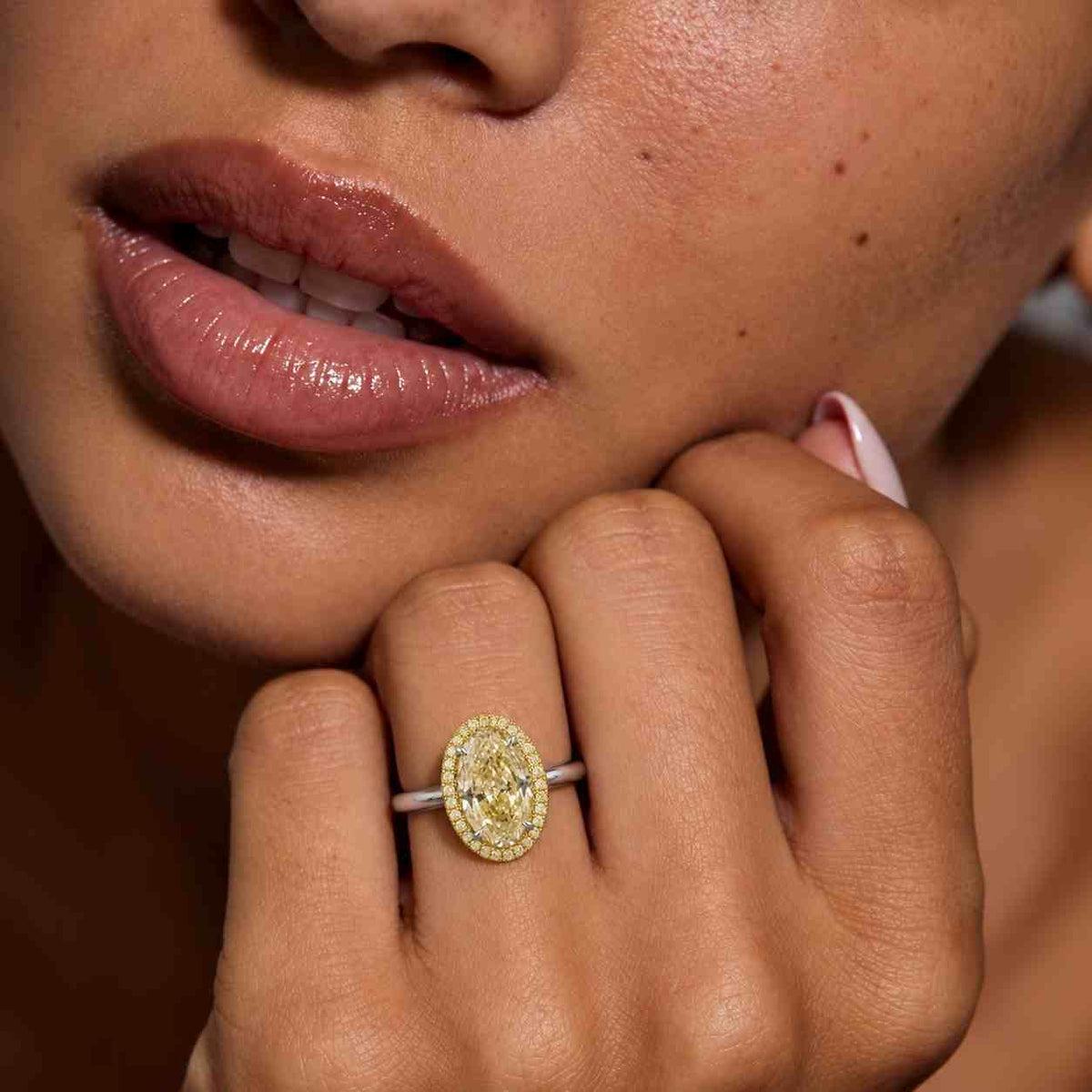 2 CT Yellow Oval Lab Grown Diamond Ring, Fancy Yellow Diamond Halo Engagement Ring, Oval Diamond Bridal Ring, Anniversary Ring for Her
