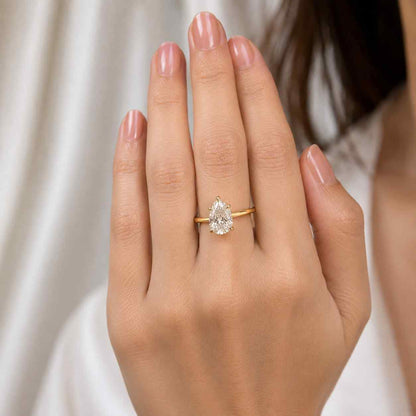 2 Carat D color VVS2 Clarity IGI Certified Pear Cut Lab Grown Diamond Solitaire Engagement Ring 14k Yellow Gold 5 Prongs
