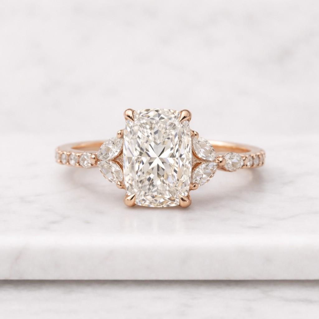 2 Carat Elongated Cushion Lab Grown Diamond Bezel Set Ring / Dainty Split Shank Engagement Ring / Art Deco Design / Elongated Diamond
