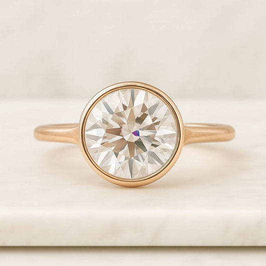 2 Carat IGI Certified Round Cut Lab Grown Diamond Ring Round Cut Bezel Set CVD Diamond Engagement Ring Wedding Ring